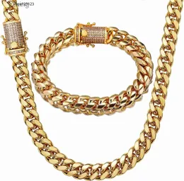 Conjunto de corrente cubana Putouzip Miami para homens banhado a ouro 18k aço inoxidável 10mm pulseira colar correntes de diamante DEF7