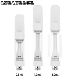 Full Ceramic Coil Carts Mouthpiece White Color Vape Cartridges 0.5ml 1ml 2ml E-cigarette Empty Thick Oil Atomizers Flat Screw in Tip 510 thread Atomizer USA UK OEM Logo