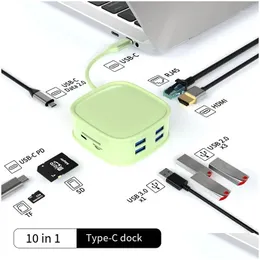 USB-Hubs, Laptop-Dockingstationen, Typ-C-Erweiterungs-Dock-Hub, 10-in-1-Computerperipheriegeräte, geeignet für Phablet-Drop-Delivery-Computer N Otrps