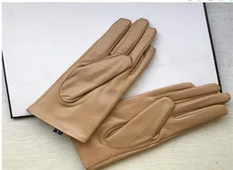 Khakifarbene Handschuhe aus echtem Schaffell-Leder für Damen, modischer Lammfell-Schleifenhandschuh, Fleece-Innenseite, Touchscreen, graues hochwertiges Leder, Gi4731162