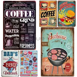 Metal Painting Vintage Coffee Meat Foods Poster Metal Tin Sign Cafe Fast Food Restaurant BBQ Plaque Home Kitchen Wall Decor Iron Painting Plate