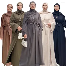 Ropa étnica 2 piezas mujeres musulmanas kimono abierto Abaya Dubai Turquía Kaftan interior vestido sin mangas conjunto Eid Ramadán Jalabiya Robe Caftan