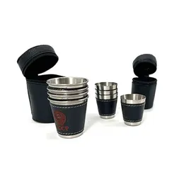 Campamento Cocina 4 unids 30/70 ml Vajilla para acampar al aire libre Tazas de viaje Set Suministros de picnic Taza de cerveza de vino de acero inoxidable Cuero de PU YQ240123