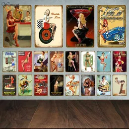 Metal Painting Lucky Pin Up Girl Tin Signs Sexy Lady Metal Plaque Wall Decor For Bar Pub Club Home Room Poster Retro Metal Painting YA032