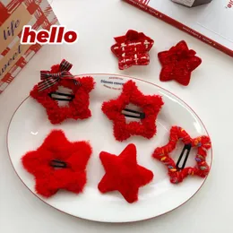 Accessori per capelli 2 pezzi/set Anno Pentagramma rosso Stelle geometriche Barrette per donne Ragazze Forcina Clip laterale Copricapo per bambini