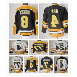 Винтажные хоккейные майки Bobby Men Orr Boston 7 Phil Esposito 24 Terry O'reilly 8 Cam Neely 77 Ray Bourque Сшитая ретро-униформа CCM черного цвета с высоким воротником