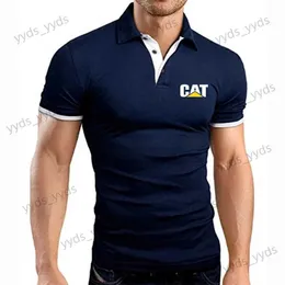 Camisetas para hombres 2023 Verano Nuevo CAT Caterpillar Impreso Cuello de solapa Polo de algodón Moda Transpirable Popular Secado rápido Manga corta T240124