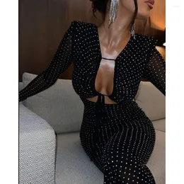 Casual Dresses Women Elegant Tied Detail Sequin Decor Sexy Bodycon Dress Summer Long Sleeve Midi Party Fashion Streetwear