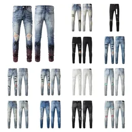 Designer jeans high street buraco remendo estrela masculina bordado painel calças estiramento calças finas americano size28-40