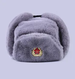 Radziecka odznaka Ushanka Rosjanie mężczyźni kobiety Winter Hats Faux Rabbit Fur Army Wojskowy kapelusz Bomber Hat Trapack Earflap Snow Ski Cap 23329399