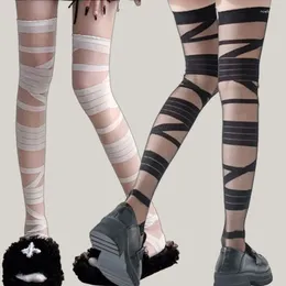 Women Socks Women's Sexy Cross Tie Silk Stockings Black White Long Tube Girl Lolita Sweet JK Tight Shaping Transparent Leg Sox