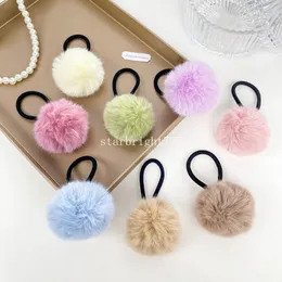 Furry Ball Hair Rope Women Girl Soft Candy Colorful Fur Hairs Ring Hair Rope Pom Pom Fashion Scrunchies Rubber Bands Kids Girls Hair Accessories