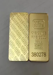 10 st icke -magnetiska kredit Suisse Ingot 1oz Gold Plated Bullion Bar Swiss Souvenir Coin Gift 50 x 28 mm med olika serie LASE3560436