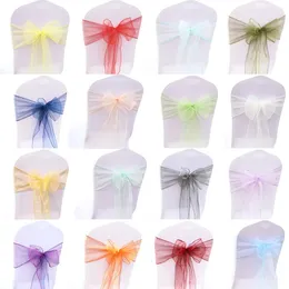 Cheap Organza Chair Belt Bow Cover Wedding Christmas Party Event Banquet Decoration Solid Organza Fabric Chair DIY Decoration 240124