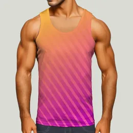 Herren Tank Tops Weste T-Shirts Vintage Gestreifter Druck Farbverlauf Sport O-Ausschnitt Ärmellos Skinny Westen Outdoor Freizeit Tunika