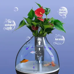 Tanques Betta Fish Tank Mini Sala de Estar Desktop Ornamental Pequeno Aquário Paisagismo Escritório Ecológico Goldfish Flor
