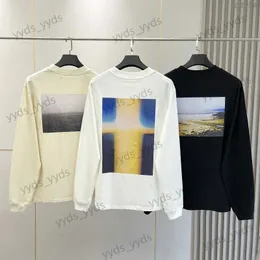 Men's T-Shirts Fw21 Classic Fashion Men's Long Sleeve T-shirts Back Landscape Print Hip Hop Loose Unisex Cotton Long Sleeve T-shirt T240124