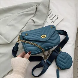 HBP Handbag 2-piece set texture popular small bag female 2021 new trendy fashion design shoulder bag high-quality chain messenger 249u