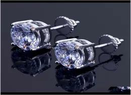 Bakfyndkomponenter släpp leverans 2021 8mm Hip Hop Stud örhängen Sier Gold Plated CZ Earring Mens Womens Earing Ear Ring WO5818052