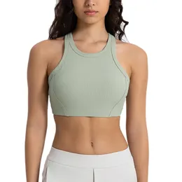 2024 Lu Lu Sutiã para Yoga Mulheres Racerback Sutiã Esportivo Yoga Outfit Top de treino recortado com almofada de impacto Running Gear Tecido com nervuras Sutiã esportivo feminino