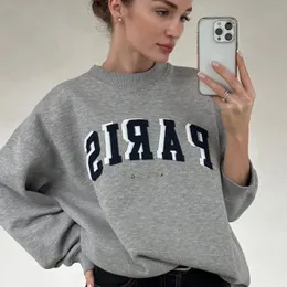 Mektup Nakış Klasik Sweatshirt Kadın Giysileri Yuvarlak Boyun Uzun Kollu Pamuk Polar Sonbahar Kış Sıcak Hoodie Sıradan Vintage Basit Sweatshirt