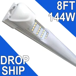 144W 8FT LED Shop Light, 144000lm NO RF RM Super Bright White, Linkable Ceiling Light Fixture, 4 Rows Integrated T8 LED Tube Light for Workbench Cabinet (25-Pack) usastock