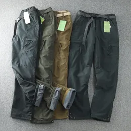 Germany Windproof Waterproof Plush Soft Shell Pants Outdoor Men's Straight Multi Bag Overalls Camping Hunting Equipment Trousers 240122