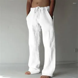 Men's Pants Basic Summer Solid Cotton Linen Trousers Casual Baggy Straight-leg Hip Hop Streetwear Large Size Male Pant