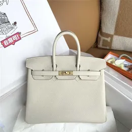 Designer-Tasche Handswen 7A Tasche aus echtem Leder mit Wax Original Togo Skin 25/30/35 Milk Shake Platinum/Silver Buckle Stock