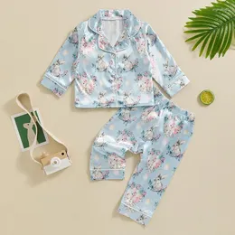 Kläduppsättningar Småbarn Baby Easter Pyjamas Outfit Långärmad Egg Tryck Knapp Satin Silk PJs Set Kids Boy Girl Sleepwear Clothes