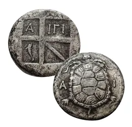 Antica tartaruga greca Eina Moneta d'argento Aegina Tartaruga marina Distintivo Collezione di sculture di mitologia romana8382067