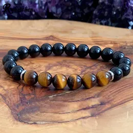 MG1929 8 mm Tiger Eye AAA GRAD Black Tourmaline Armband Womens Pärled Gemstone Energy Healing Crystals Jewelry