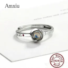 Bracelets amxiu 100 언어 I Love You Projection Ring 925 스털링 실버 링 조절 가능한 반지 로마 숫자 여성 선물을위한 오픈 링