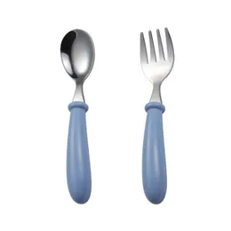 Cute Kids Silverware Tableware Children Utensil Stainless Steel Toddler Dinnerware Cutlery Cartoon Infant Food Feeding Spoon Fork Flatware Round Handle W0180