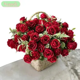 Bouquet de roses artificielles, 10 têtes, fausses fleurs vertes, décoration de mariage occidental, 6 couleurs, pivoines, Faux YQ240125