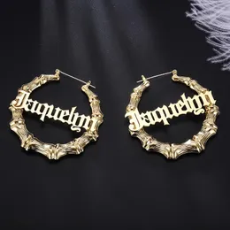 45mm-90mm individuelle Bambus-Creolen, individuelle Namensohrringe, Bambus-Stil, Persönlichkeitsohrringe mit Statement-Worten, Hiphop Sexy 240118