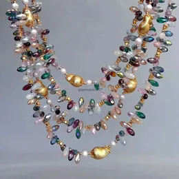 Hänghalsband Y.ying 4 trådar Multi Color Crystal Borsted Bead White Pearl Statement Halsbandsmycken för kvinnor Girlsl24