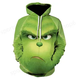 Felpe con cappuccio da uomo Felpe con cappuccio invernale per uomo Grinch Felpa con stampa 3D Harajuku Stile verde Moda Cartoon Pullover con cappuccio Tute Maglione 2024 nuovo