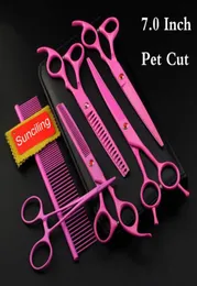 Tesoura de cabelo 7 polegadas Rosa Baking Paint JP Aço Inoxidável Pet Grooming Tesouras Curvas Kit2059659