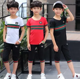 Children039s abbigliamento ragazzo tuta sportiva casual Tshirt pantaloncini moda grandi bambini maglietta a righe estate nuovo nero 812 anni 8484432