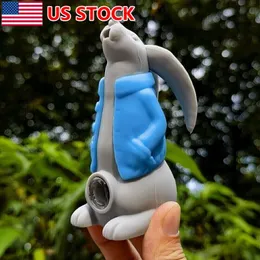 4" Gray Rabbit Hand Pipe Smoking Hookah Bong Silicone Unbreakable Shisha +bowl