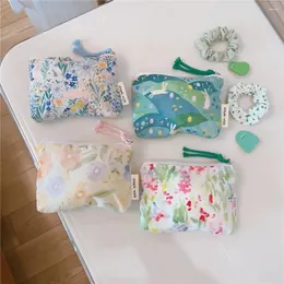 Cosmetic Bags Zipper Coin Pouch Women Mini Travel Make Up Organizer Bag Fashion Japan Style Flower Cotton Fabric Female Purse