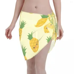 Women's Swimwear Sexy Women Smiling Pineapples Sheer Kaftan Sarong Swimsuit Bikinis Cover-Ups Skirts Beach Short