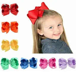 Hårtillbehör 6 tum Baby Girl Children Hair Bow Boutique Grosgrain Ribbon Clip Hairbow Large Bowknot Pinwheel Hairpins9657522