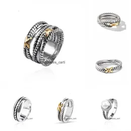 Luxuriöse Ringe der Marke DY, verdrehte zweifarbige Kreuzperlen, Designer-Ring für Damen, modisch, 925er Sterlingsilber, Vintage-Stil, Schmuck, Mode, Diamant-Verlobungsgeschenk aa