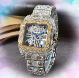 Orologio con quadrante scheletrato quadrato vuoto All the Crime Super Sky Anello con diamanti stellati Lunetta Orologi da uomo Movimento al quarzo Orologio da polso in acciaio inossidabile di grandi dimensioni Regali