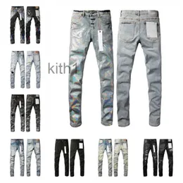 Lila Jeans Designer für Herren Wanderhose Ripped Hip Hop High Street Fashion Marke Pantalones Vaqueros Para Hombre Motorrad Stickerei Close Fittin E4QG