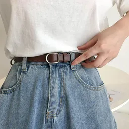 Cintos Casual Mulheres Simples Pu Não-Buraco Fino Estilo Coreano Estudante Jeans Cinto Meninas Preto Ins Cool Cintura