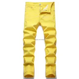 Men'S Jeans Mens Yellow Slim Fit Pants Denim Fashion Solid Us Size Hip Hop Trousers For Male Big 29-38 Drop Delivery Apparel Clothing Dhmvo