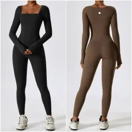 LL-8150 Damen-Jumpsuits, Yoga-Outfits, langärmliger Body, Tanz, Fitnessstudio, einteiliger Yoga-Overall, lange Hosen, atmungsaktiv, schnell trocknend